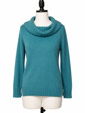Hampshire Studio Petite XL Teal Cowl Neck Sweater 60%Cotton Blend Sharkbite Hem